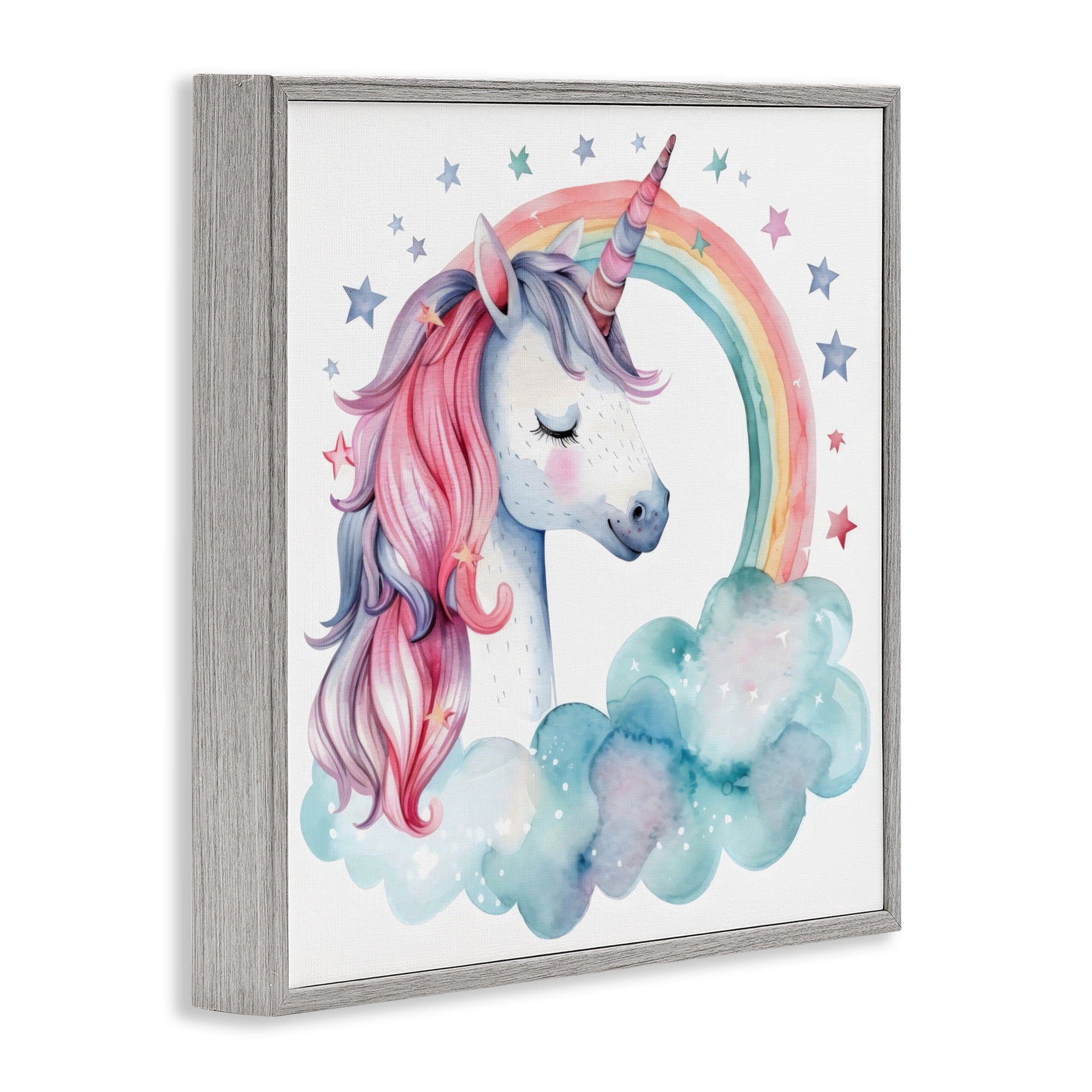 Stupell Industries Starry Rainbow Unicorn Gray Framed Giclee Art, design by Creative Studio