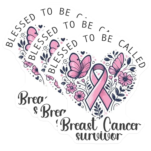 (3 Pack) Breast Cancer Decals - Survivor Ribbon Decals - Butterfly Flower Stickers - 3 Inches On Longest Side - Easy Peel & Apply - Made in USA - 3MCS4757