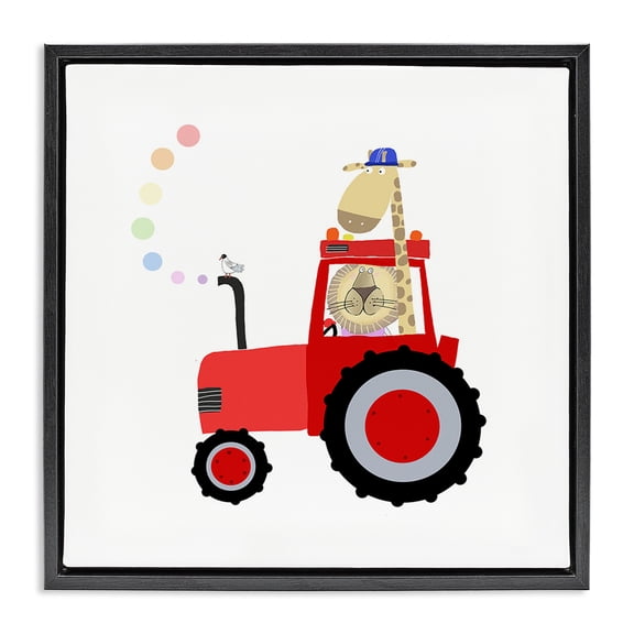 Stupell Industries Contemporary Animals Riding Tractor Black Floating Frame Canvas Art, 18 x 18, by Carla Daly