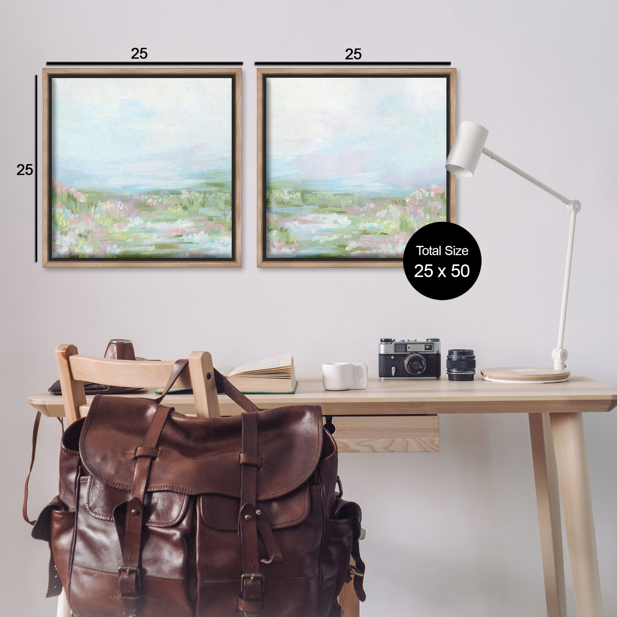 Stupell Industries Pastel Abstract Spring Field Landscape & Nature Painting Brown Floater Framed Canvas Art Print Wall Art, 25 x 25, Set of 2