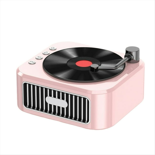 Altavoz Retro Bluetooth 5.3, Estilo Fonógrafo del Siglo XVIII, Sonido Estéreo de 360°, Disco de Vinilo, Color Rosa