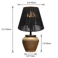 thumbnail image 2 of FSLiving Yellow Hand-Made Clay Pot Table Lamp Rechargeable Battery Operated RGB Bulb by Remote, Wireless Mushroom Natural Rattan Black Cone Shade for Bedroom, Console, End Table, 2 of 7