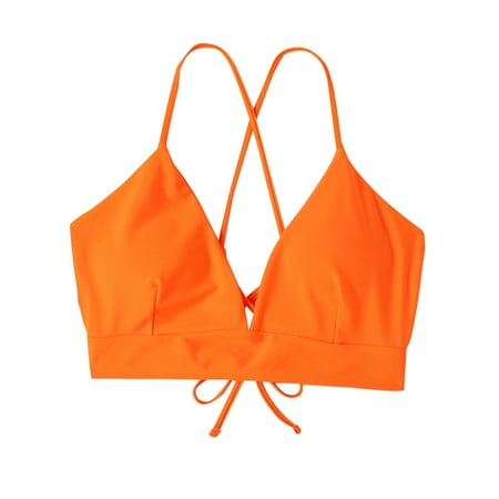 BYHONG 2024 New Orange Split Swimsuit Single Top Lace Up Backless Bra Bras for Women Orange M