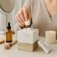 thumbnail image 3 of Creative Home Natural Marble and Mango Wood Cotton Ball Swab Holder, Bathroom Countertop Organizer, 3" x 3" x 4-3/8" H, Off-White (patterns may very), 3 of 5
