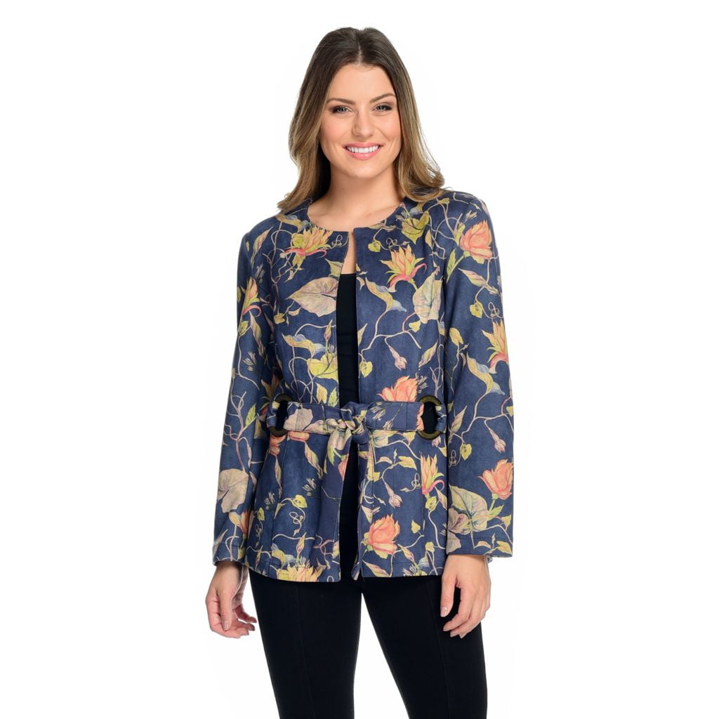 Kate & Mallory Faux Suede Collarless Grommet Detailed TieFront Jacket