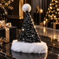 thumbnail image 3 of Personalized Sequin Santa Hat for Adults, Glitter Christmas Party Hat, Xmas Halloween New Year Holiday Headwear, Unisex Sequin Santa Hat with Plush Brim for Xmas New Year Party,Z7-Black, 3 of 6