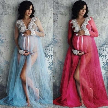 Sexy Women Pregnant Dress Dreamly Maternity Gown Photography Props Costume Lace Long Maxi
