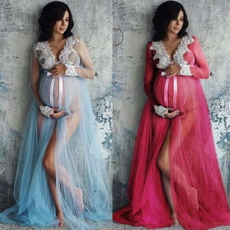 

Sexy Women Pregnant Dress Dreamly Maternity Gown Photography Props Costume Lace Long Maxi Dresses