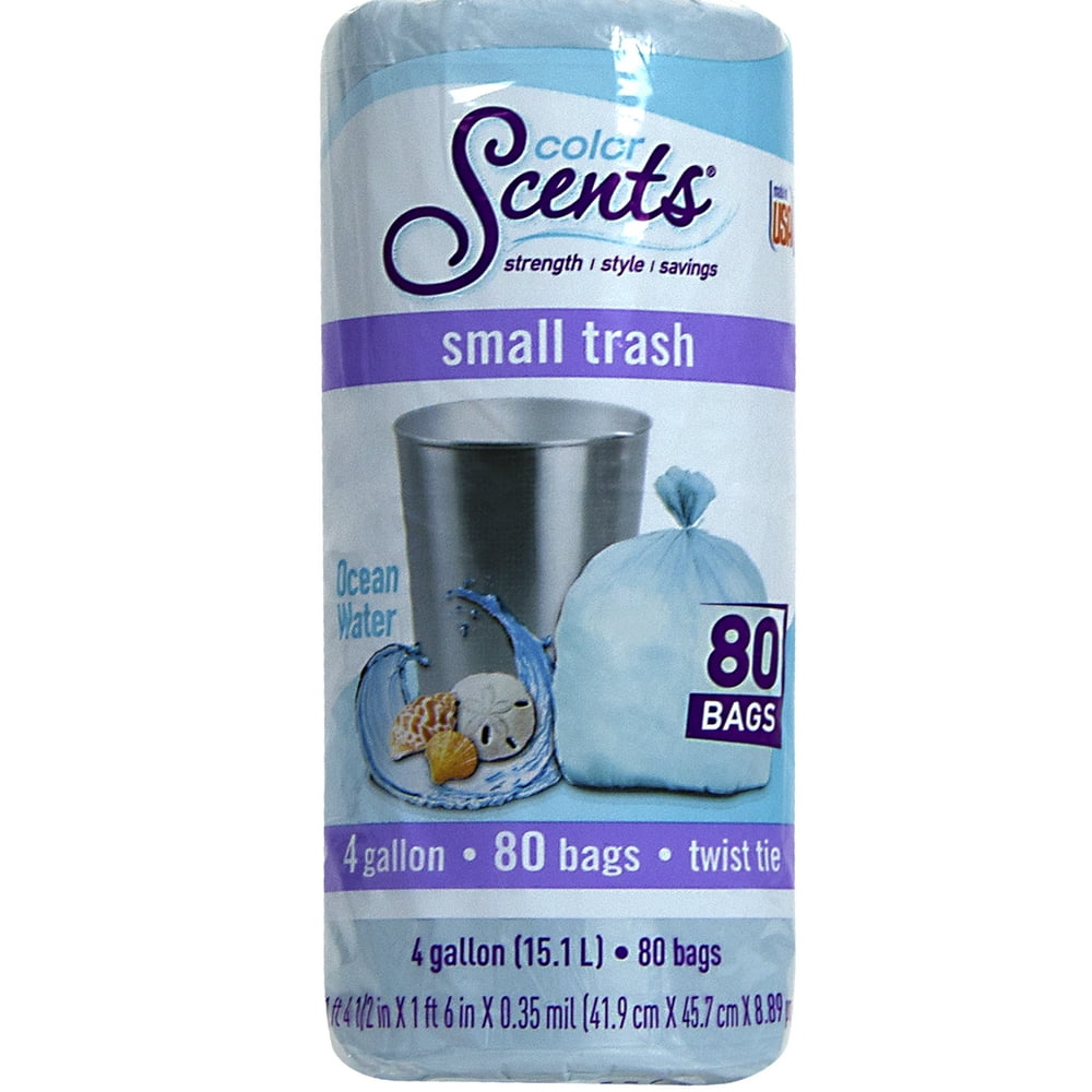Color Scents Small Trash Bags, 4 Gallon, 80 Count, Ocean Water Scent