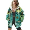 thumbnail image 4 of COEQINE Full Zip Up Women's Hoodie Fashion Oversized Sweatshirts Green daisy Print Long Sleeve Casual Wear Soft Lightweight Jacket Fall Y2K Clothes with Pockets, L, 4 of 7