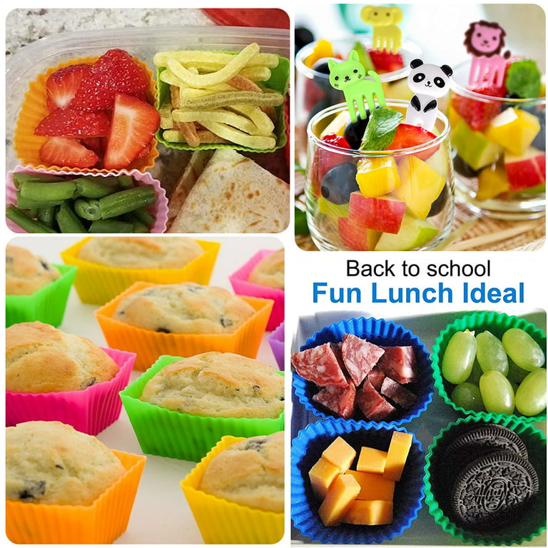 Chainplus 18 Pcs Silicone Cupcake Liners Lunch Box Dividers Accessories,  Reusable Muffin Liners Non-Stick Cup Cake Molds with 10pcs Food Picks Set  for Kids 