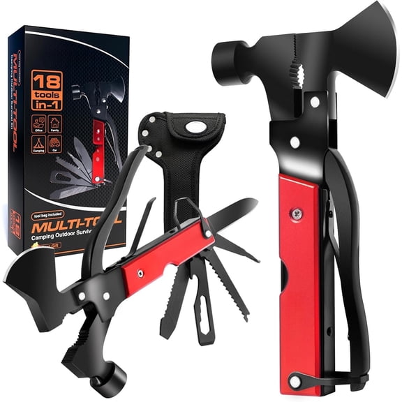 Multitool Camping Accessories Gifts for Men  Gear 18 in 1 Camping Multi Tool with  Hammer  Screwdrivers Pliers Bottle Opener Stocking Stuffers Gifts for Men Dad Him
