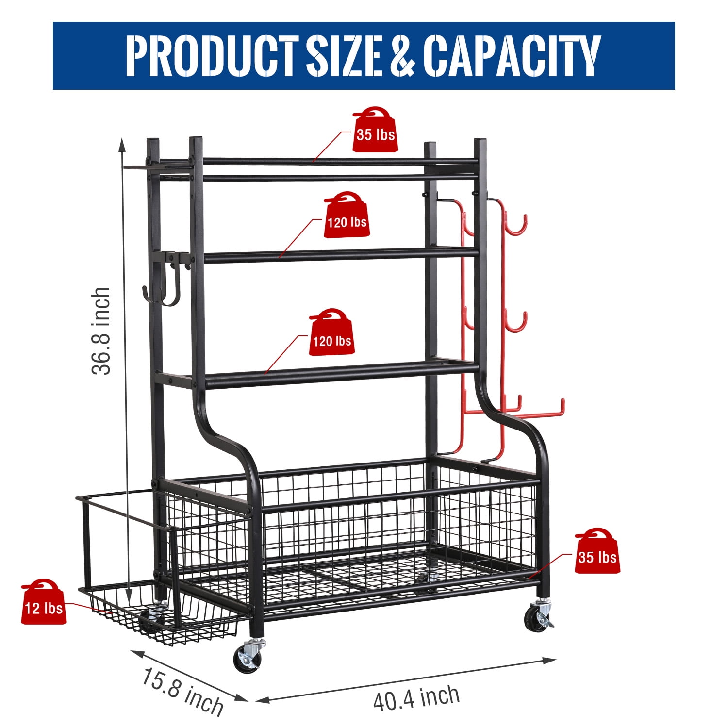 Mythinglogic Dumbbell Rack, Home Gym Storage Sports Weight Rack for Dumbbells, Kettlebells Yoga Mat and Balls