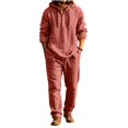 thumbnail image 2 of Men's 2 Piece Outfits Textured Button Long Sleeve Shirt Drawstring Waist Loose Pants Set Tracksuits Vacation Outfit Wine S, 2 of 6