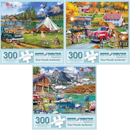 Bits and Pieces Value Set of Three 300 Piece Lake Farm Jigsaw Puzzles by Ali Innis 18 x 24