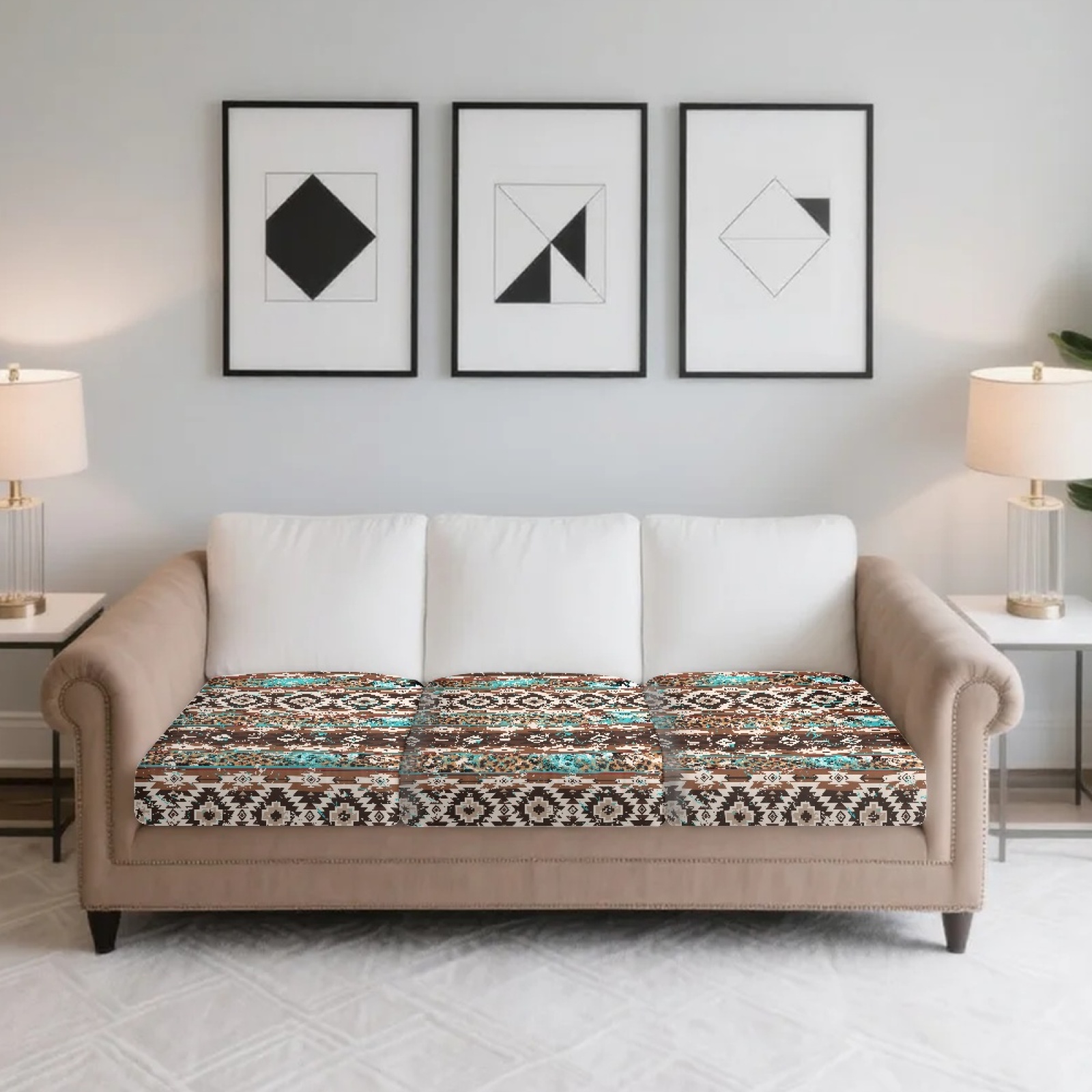 Xoenoiee Aztec Leopard American Tribal Print 3-Piece Stretch Sofa Cushion Covers with Elastic Bottom, Washable Slipcover Furniture Protector for 3-Cushion Couch, Sectional, Loveseat