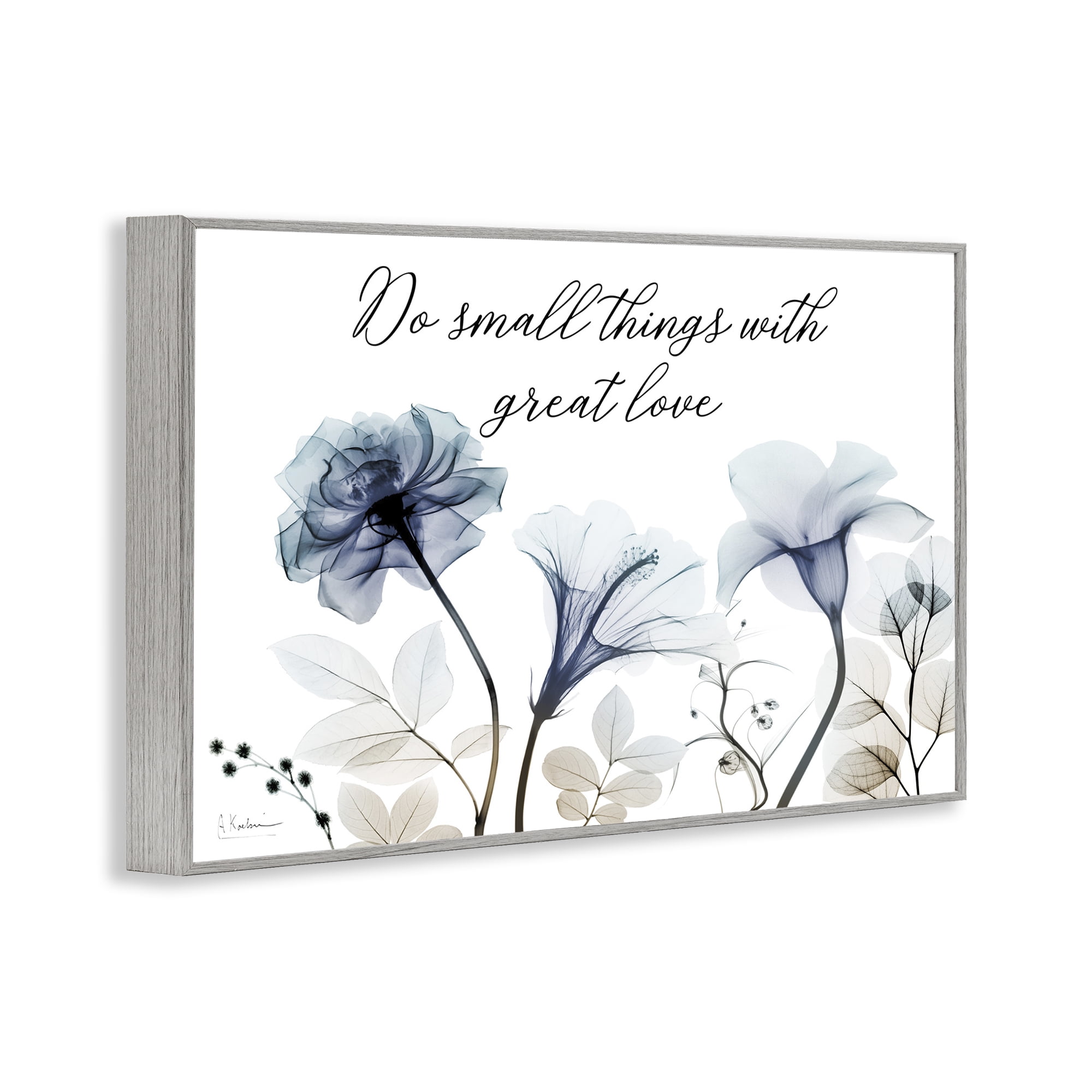 Stupell Industries With Great Love Floral Religious Painting Gray Framed Art Print Wall Art, 18 x 12