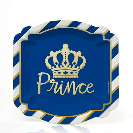 Royal Prince Charming with Gold Foil - Baby Shower or Birthday Party Dessert Plates (16 Count)