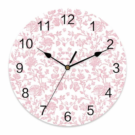 Wall Clock Pink Pastoral Flower Clocks PVC Silent Non Ticking Battery Operated Decorative Farmhouse