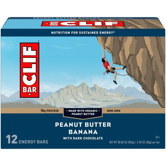 CLIF BAR - Energy Bars - Peanut Butter Banana Dark Chocolate - 2.4 Ounce Protein Bars - 12 Count