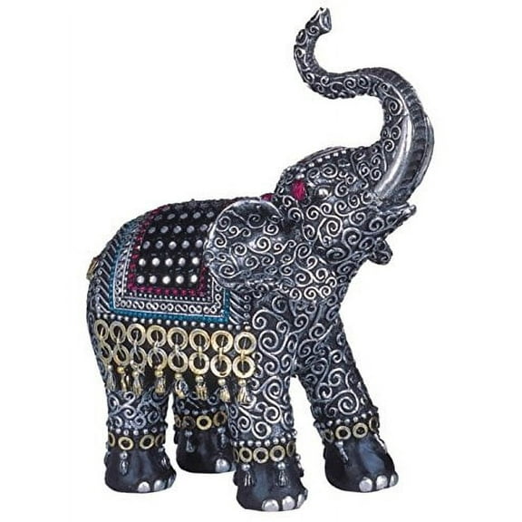 George S. Chen Imports SS-G-88051 Black Thai Elephant With Trunk Raised Collectible Figurine Statue