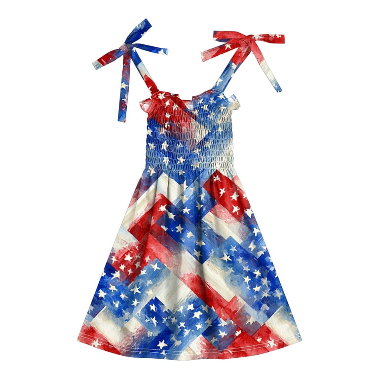 4th of july sequin dress Gubotare 4th of July Dresses for Girls Girl 2025 Sequin Dress Sleeveless Sparkly Flare Loose Dress (Dark Blue,2-3 Years), Girl's