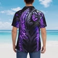 thumbnail image 4 of Honeii Purple Plant White Tiger Print Men’s Hawaiian Shirt,Classic Button-Down Short Sleeve Shirt, for Beach, Vacation, and Outdoor Activities,Small, 4 of 7