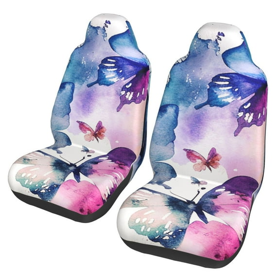 TEQUAN Front Seat Covers, Pink Watercolor Butterfly Pattern 2 Piece Car Seat Cover Fit Most Car SUV Truck Van