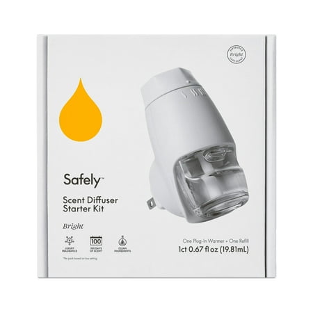 Safely Scent Diffuser Starter Kit with White Plug-in Warmer and One Refill, Bright Scent
