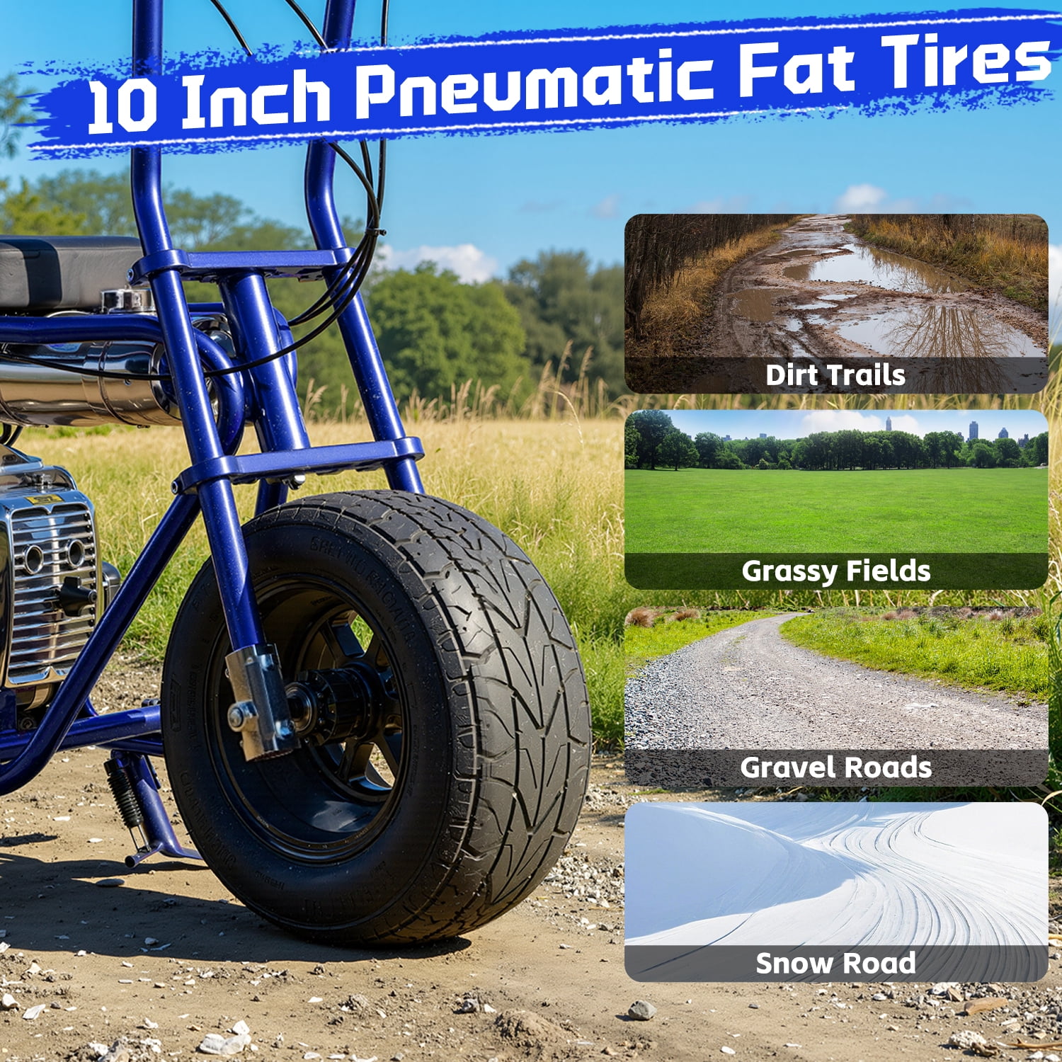 TOXOZERS 50cc Mini Bike, Gas-Powered Mini Dirt Bike with Extra-Wide Seat,Perfect Gift for Kids 8+,25 MPH & 150 LBS Capacity,Blue