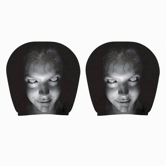 2 Pack Car Seat Headrest Cover with Funny Spooky Face, Soft Stretchy Fabric Horror Mask Pattern Head Rest Protector, Decorative Auto Interior Accessory