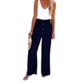 thumbnail image 5 of Pantalones De Pierna Ancha Con Ribete De Botones, Pantalones De Pierna Ancha Con Cintura Elástica, Color Sólido, Ajuste Holgado Para La Vida Diaria, Fecha De Vacaciones ANGGREK Otros, 5 of 5