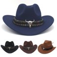 thumbnail image 2 of Xinwanna Western Cowboy Hat for Men Women Wide Brim Sun Protection Fedora Beach Hat Wool Cowgirl Felt Hat with Adjustable Strap (Khaki,S), 2 of 13