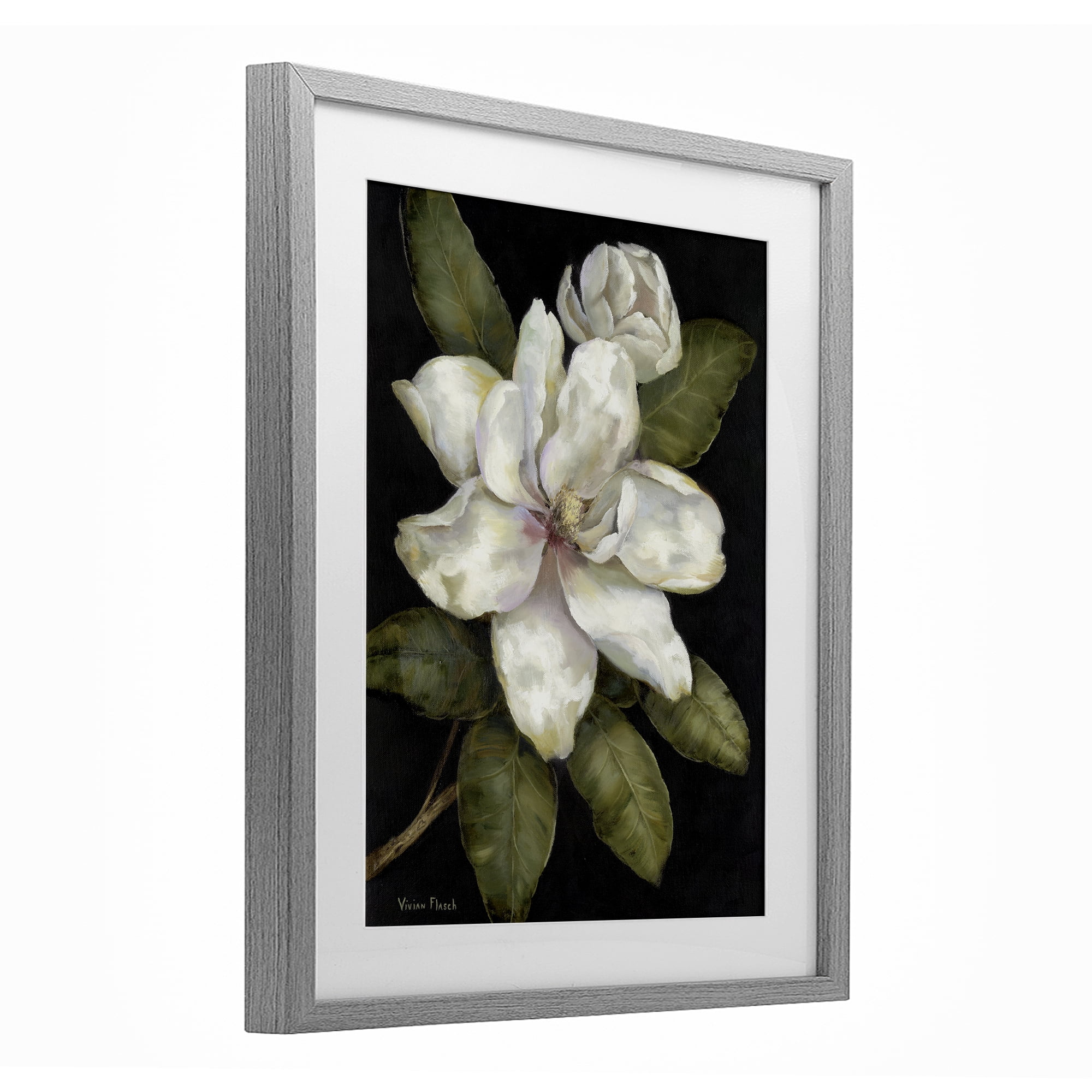 Stupell Industries Budding Magnolia Blooms Gray Framed Print Under Glass, design by Nan