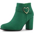 thumbnail image 1 of Botines de tacón alto grueso Allegra K con punta redonda en forma de corazón para mujer Verde esmeralda 40, 1 of 7