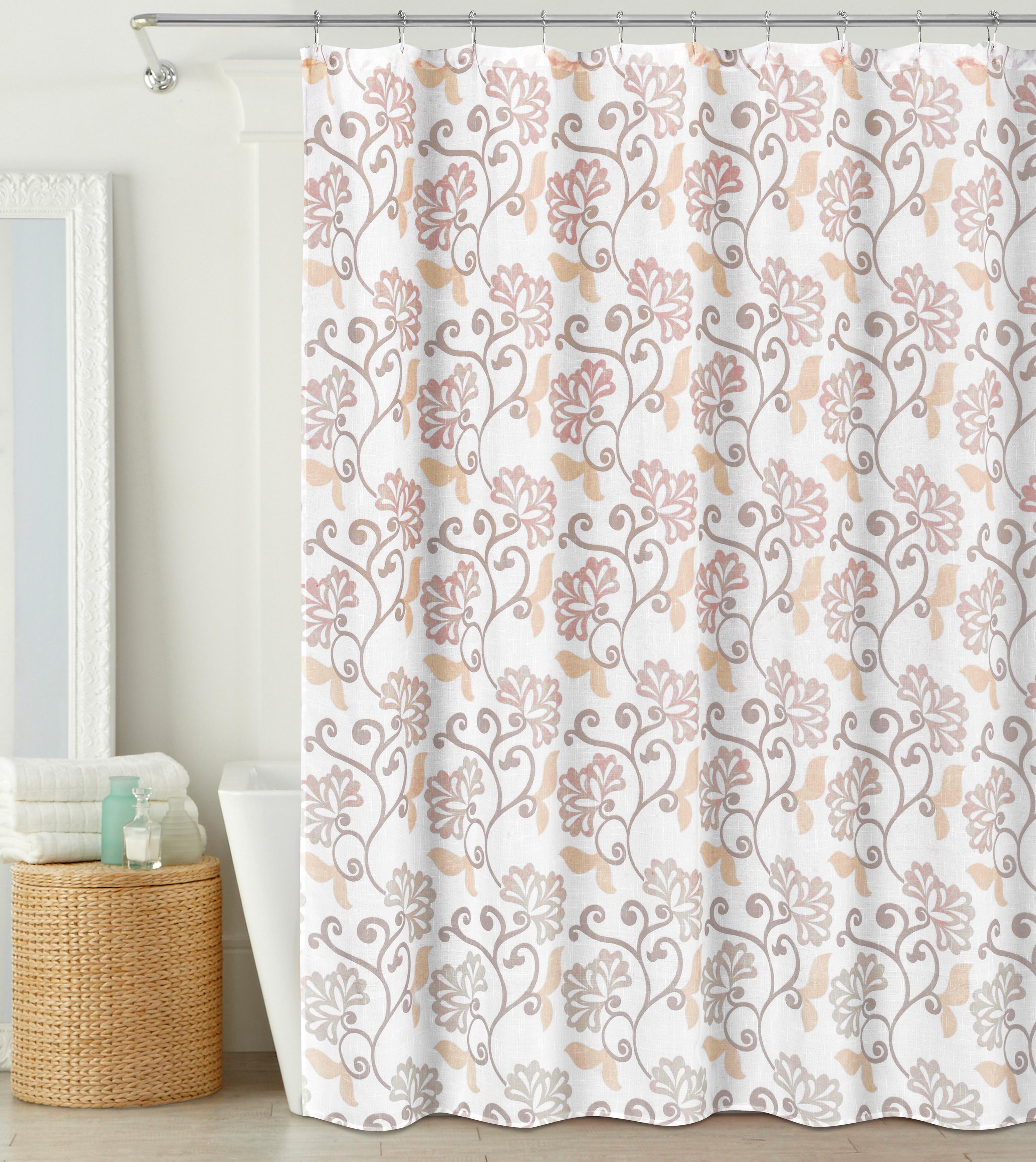 Fabric Shower Curtain Sheer, Blush and OffWhite Floral Design, 70" x