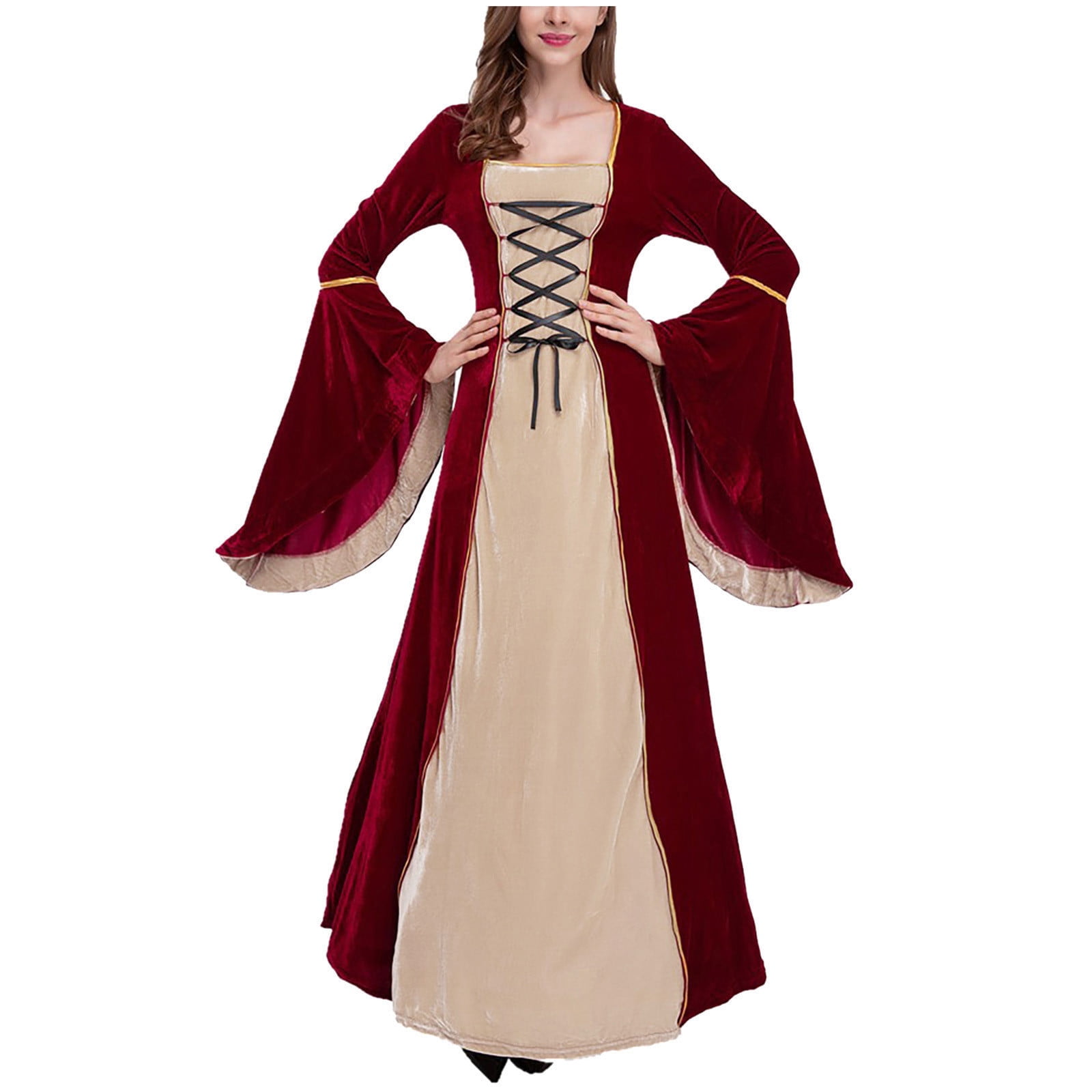 REORIAFEE Renaissance Dresses for Women Medieval Maxi Dress Halloween