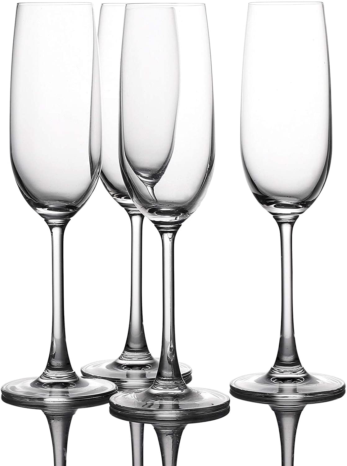 Whole Housewares | Crystal Champagne Flutes Glasses Set of 4 - Machine Made, Clear