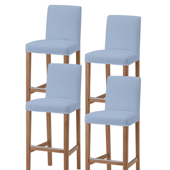 Pure Light Blue Bar Stool Covers Set of 4, Simple Solid Color Stretch Washable Bar Chair Covers with Backs, Removable Pub Counter Height Chair Cover for Kitchen Dining Room Cafe