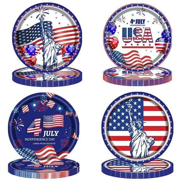 48pcs 4th of July Paper Plates, 7 Inch Patriotic Dessert Plates Disposable American Flag USA Party Plate Tableware Set Party Decorations for Fourth of July Memorial Day Independence Day