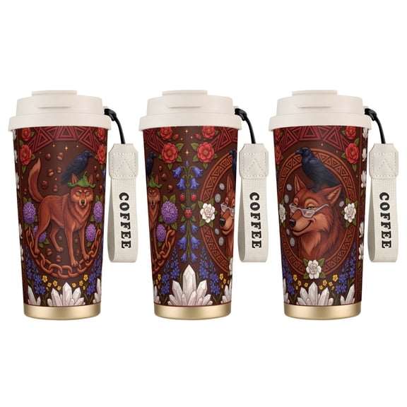 1pc Wolf Tumbler 18oz Nordic Mythology Spirit Wolf Art, Spill-proof Insulated Coffee Cup