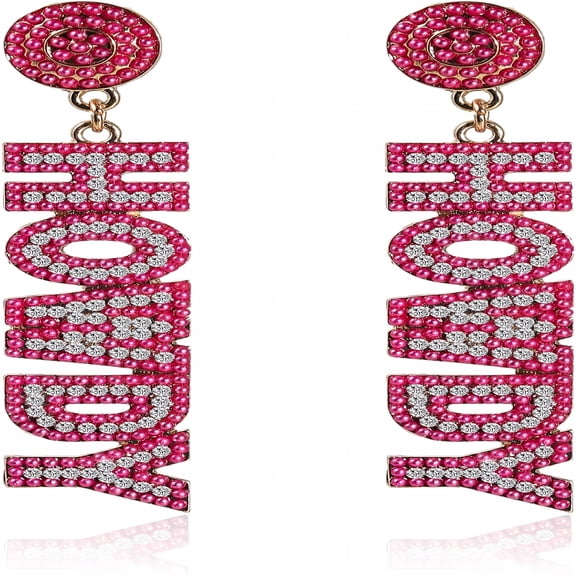 DESIGNICE Western Cowgirl Earrings for Women Handmade Seed Beaded Rhinestone Howdy Dangle Earrings Sparkly Crystal Beaded Country Concert Earrings Accessories for Women Jewelry