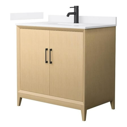Janna 36" White Oak Single Vanity & White Quartz Top (1-Hole) & Black Trim