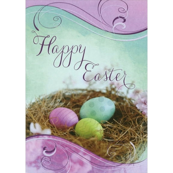 Designer Greetings Pink, Green and Yellow Eggs Easter Card