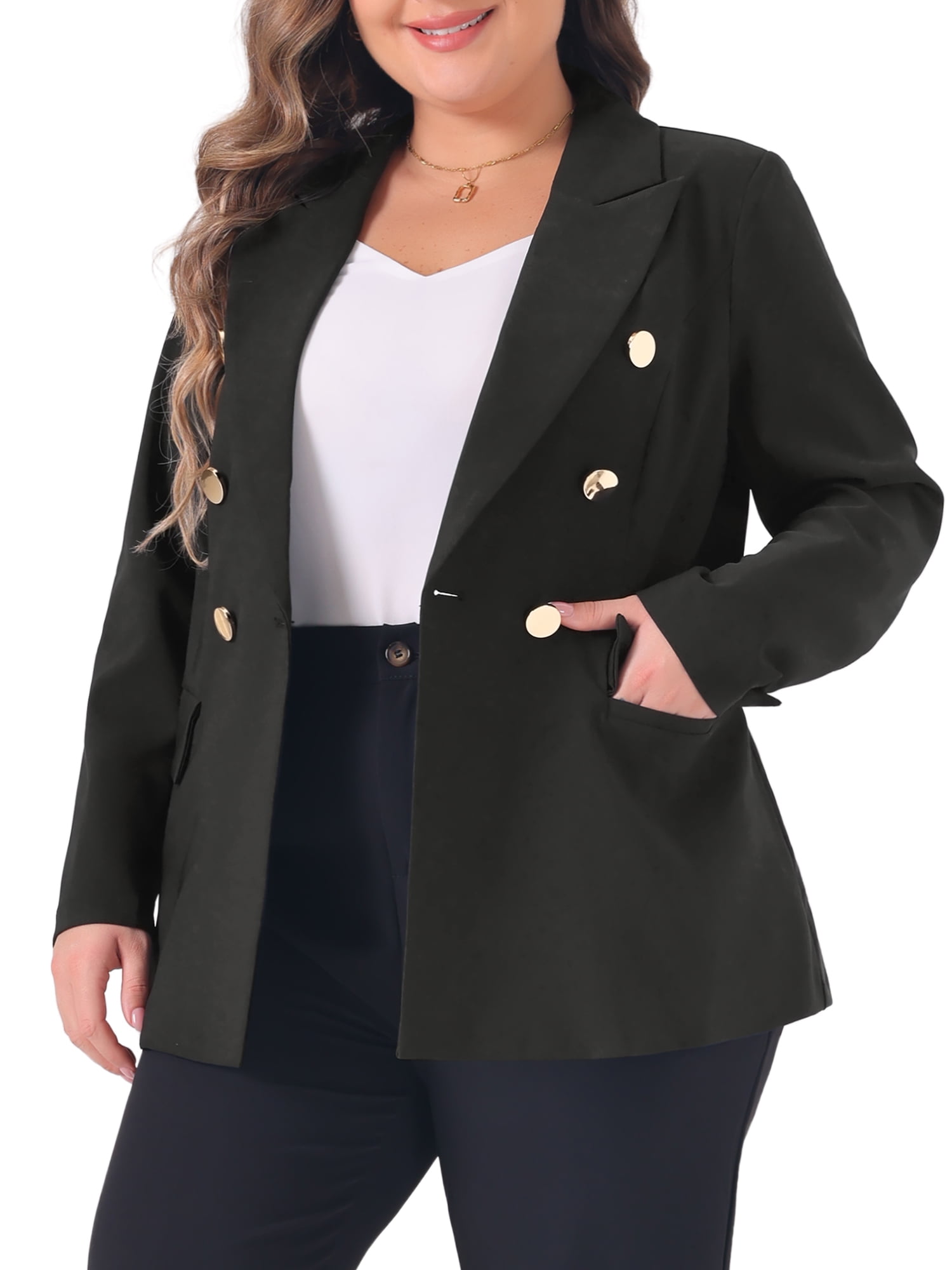 DARING DIVA Women's Plus Notch Lapel Double Breasted Office Work Blazer 2X Black