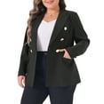 thumbnail image 2 of DARING DIVA Women's Plus Notch Lapel Double Breasted Office Work Blazer Black 1X, 2 of 6