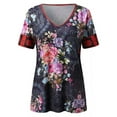 thumbnail image 5 of FASHIONWT Women Urban V-neck Casual Retro Ethnic Graphic Summer T-Shirts Top, 5 of 6