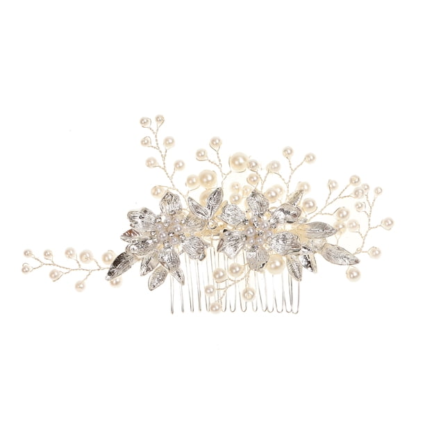Nvzi Horquillas para el pelo de boda con flores para novias, peinetas con perlas de cristal, pinzas para el pelo, accesorios para el pelo de boda dorados, joyas plateadas