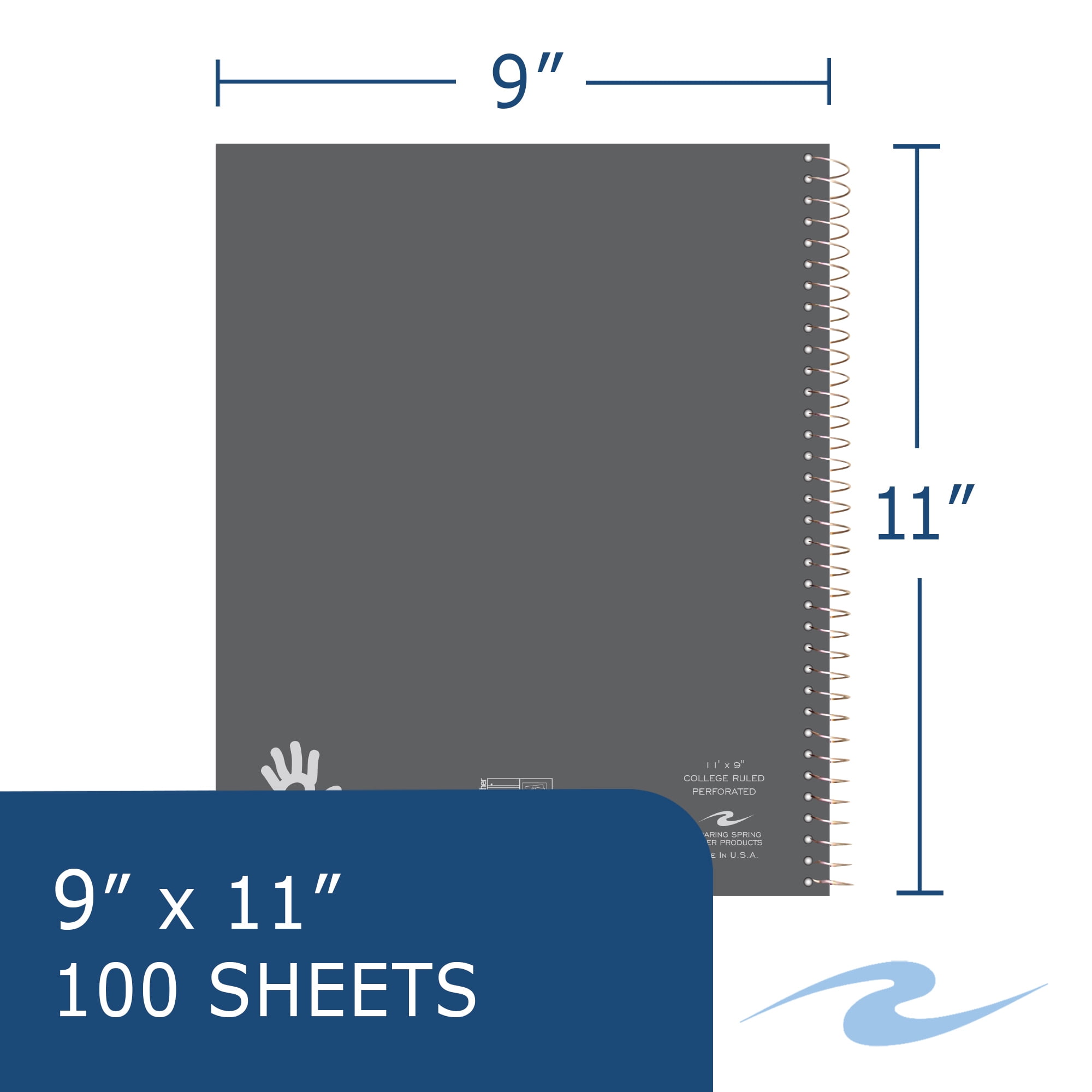 Roaring Spring Lefty Spiral Left Handed Notebooks, 1 Subject, 11"x9", 100 White Perforated Sheets, College Ruled Paper, Assorted Colors, 24 Notebooks