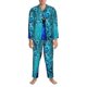 thumbnail image 3 of Balery Beautiful Blue Peacock Pijama para Hombre de Dos Piezas con Manga Larga, Conjunto de Dormir y Descanso Suave con Bolsillos-Large, 3 of 7